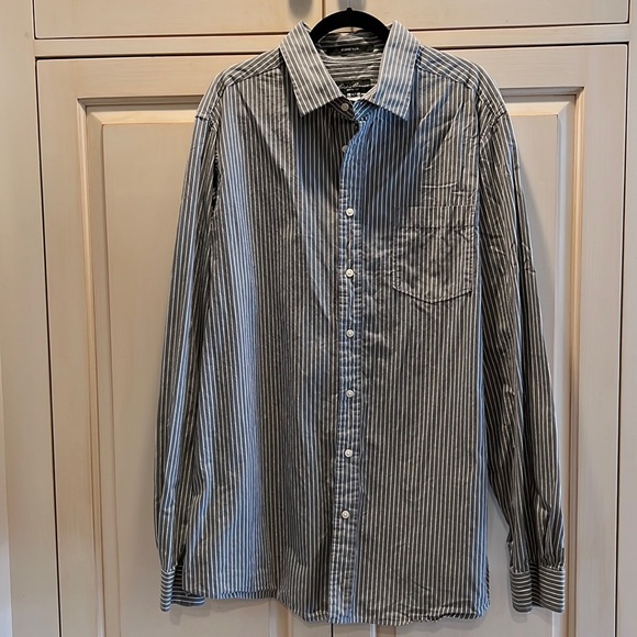 Like new soft cotton Eddie Bauer shirt gray and white stripe XL tall - Picture 1 of 6